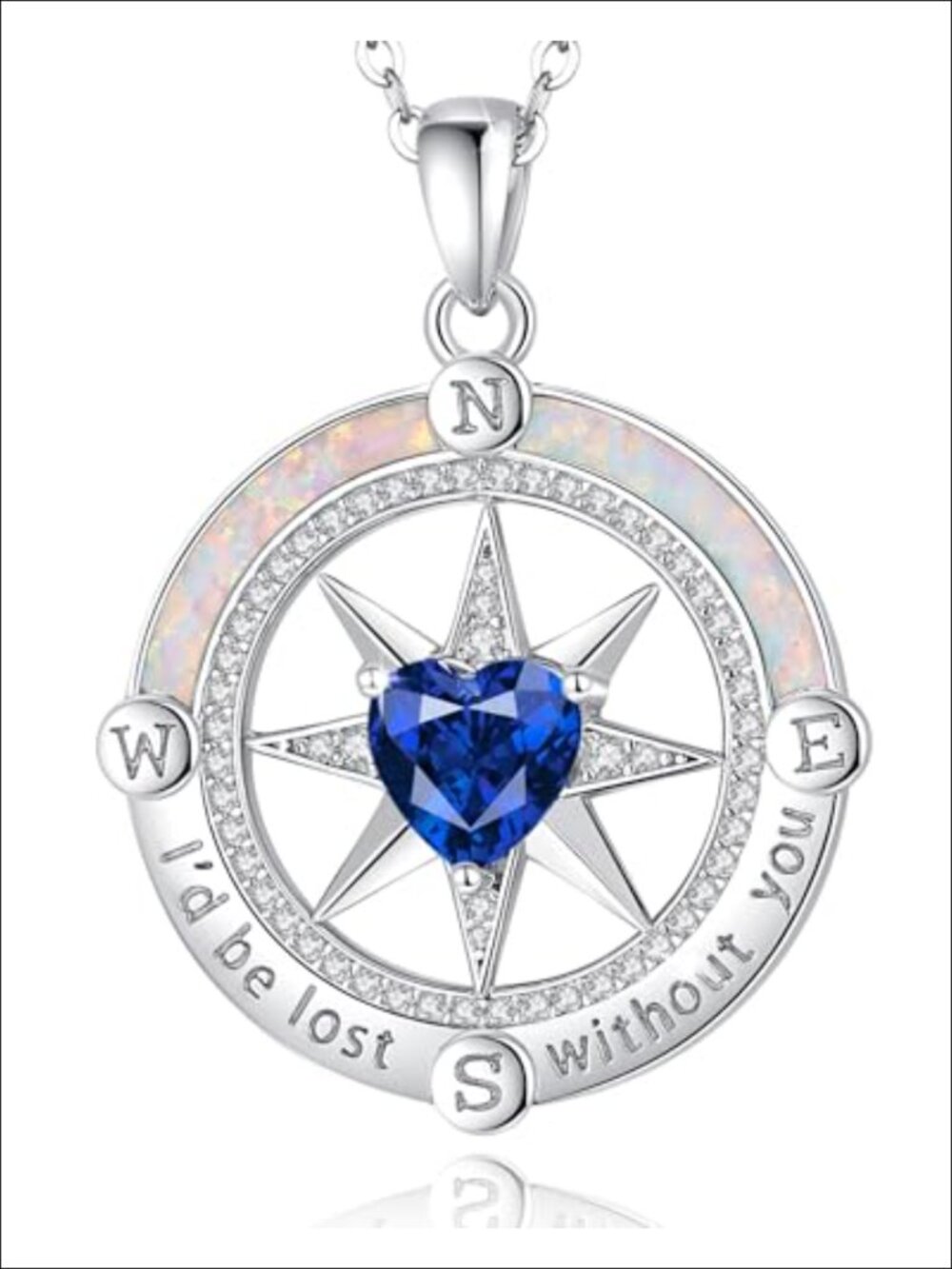 925 Sterling Silver Compass Birthstone Necklace Pendant Women Jewelry Gift
